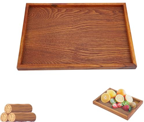 Qukaim Vassoio in Legno, Vassoio Rettangolare per Snack e Conservazione Alimentare, Design Leggero e Durevole, 35 x 24 cm, per Uso Domestico e Ospitalità