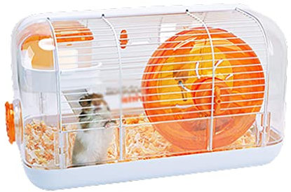 Stor hamsterbur transparent med glid/rum, löparhjul; marsvinsbur för små djur