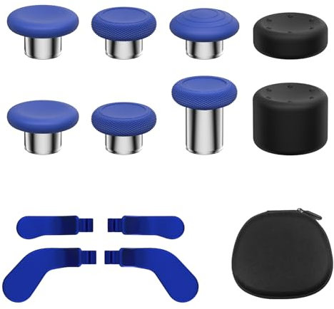 KD.FLY 13-in-1 Metal Thumbsticks Replacement Kits for Xbox Elite Series 2 – Includes Magnetic Joysticks, Paddles, Silicone Caps, Storage Bag, Blue