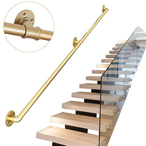 Pasamanos de exterior para escalera montada en la pared, kit de barandilla de metal para ancianos, niños y discapacitados, acabado dorado, 120 cm