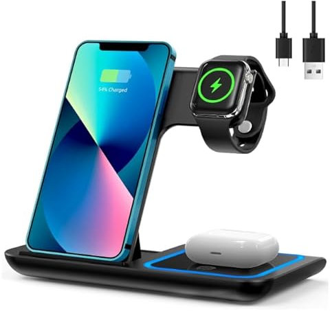 TEQY Station de Charge 3 en 1, Chargeur 18W pour iPhone/Apple Watch/AirPods (Noir)
