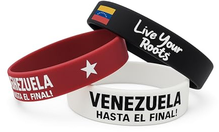 Live Your Roots PREPARATE PARA LA CELEBRACION! 3-teiliges Silikonarmband-Set „VENEZUELA HASTA EL FINAL“ – Schwarz, Weiß & Vinotinto | Sportliches Fan-Accessoire Unisex