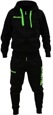 Perseo Sport Tuta Uomo Cotone Felpato Cappuccio Modello PSLF33-21 (IT, Testo, XL, Regular, Regular, Nero/Verde Fluo)