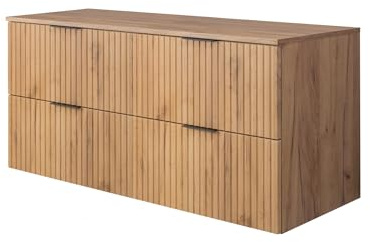 3xE Living Meuble de Salle de Bain, chêne Craft avec poignée Noire/avec Plaque supérieure, 120 x 57 x 46 cm