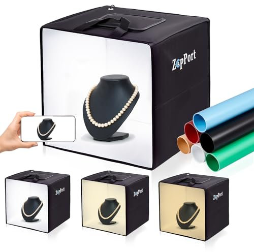 Photo Light Box Photography - 40x40cm (16x16) Photo Studio Lightbox with 120 LED Lights & 6 Backdrops for Jewelry and Small Items Product Photography