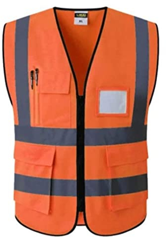 Warnwesten, Reflektorjacke, Bauweste, gut sichtbar, reflektierende und atmungsaktive Arbeitskleidung mit Taschen und Reißverschlüssen, Bauweste (Rot, XXL)(Red,XX Large)