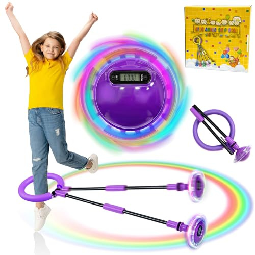 TZEKING 2025 Nueva Mejora Bola De Salto De Tobillo,Anillo de Salto Intermitente,Plegable Anillo de Salto Intermitente Colorida,Colorida Flash Bola de Salto,con Conteo de Tiempo (Morado)