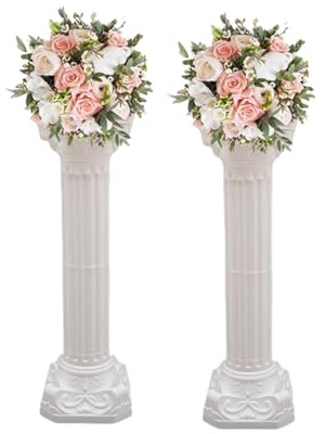 Roman Columns Plastic Wedding Column Stand Roman Pillar Greek Column Statue Plant Stand Elegant Wedding Event Party Decorative Column Pedestal Flower Pot Holder Decor (2Pcs, 10.63x34.65 Inch)