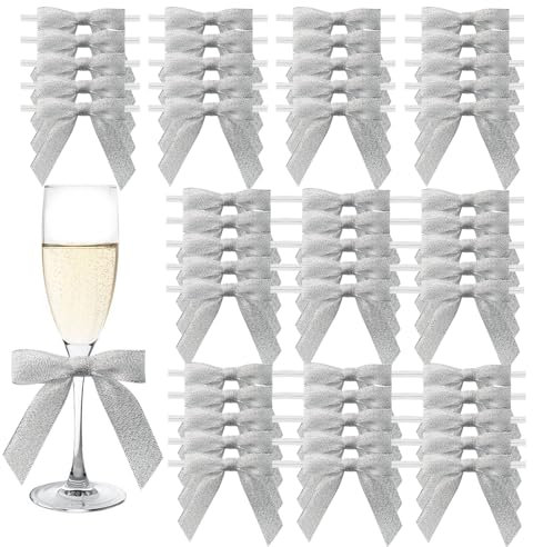MORSUNBELA Schleifen Deko Kleine Silber Geschenkschleifen Schleife Geschenk für Valentinstag Hochzeit Weihnachten Dekoration Karte Herstellung 50 Stück