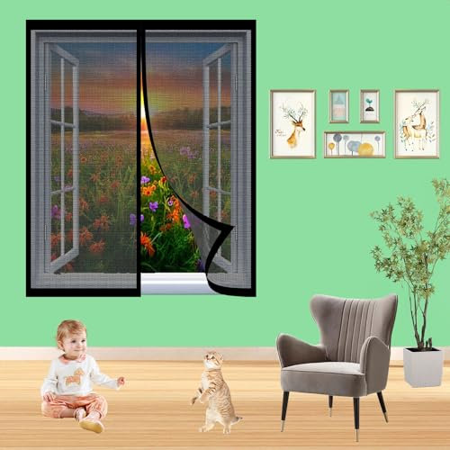 Fliegengitter Tür Magnet 85 x 210 cm Magnet Fliegengitter Lichtdurchlässig, Reißfest, Wetterfest, Langlebig Magnetischer Fliegenvorhang Moskitonetz für Balkontür Wohnzimmer Terrassentür, Schwarz