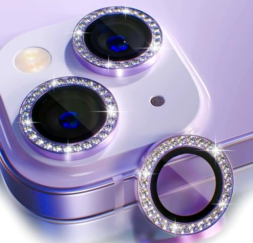 KK KENIK Camera Lens Protector For iPhone 13 Mini/ 13, Diamond Crystal Ring Design, 9H Tempered Glass, Waterproof, Scratch-proof For iphone 13 Mini / 13 Camera Lens Protector (Purple)