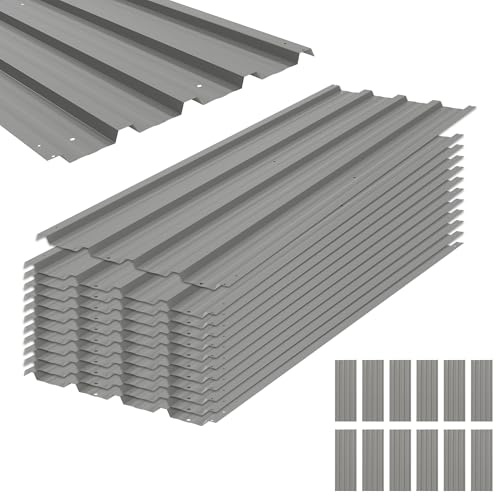 Outsunny Lot de 12 Panneaux en Acier galvanisé Résistant aux Intempéries, Gris Clair, dim. d'un Panneau 129L x 45l cm