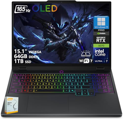 Lenovo Legion 5 - Computer portatile da gioco con tecnologia AI, WQXGA OLED da 15, 165 Hz, Intel Core Ultra 7 255HX (>i9-14900HX), SSD da 64 GB DDR5 da 1 TB, GeForce RTX 5070 8 GB DLSS4 | Win11 Pro