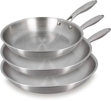 MENASTYL - Lot de 3 poêles inox Trinox tous feux dont Induction 24/28/30 cm - Structure 3 couches inox/aluminium - Qualité Professionnelle - Sans substances nocives - Lave-vaisselle - 6014260