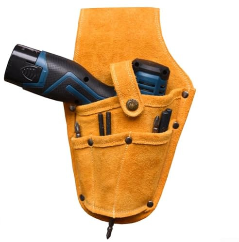 CashMuch Tool Storage Bag For Power Drill, for Durable Cowhide Belt Holster, 11 X 6.69 Inch, Yellow, For Construction And Woodworking Use