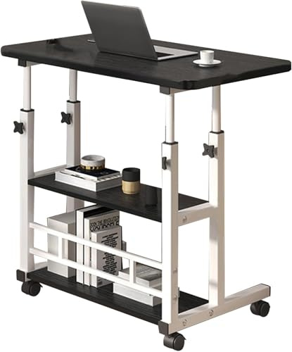 Mobiler Laptop-Schreibtisch, höhenverstellbar, Stehpult mit Feststellrädern, 3 Ebenen, tragbarer Computerwagen, 80 x 40 cm, perfekt für Heimbüro oder Arbeitszimmer, platzsparendes Design