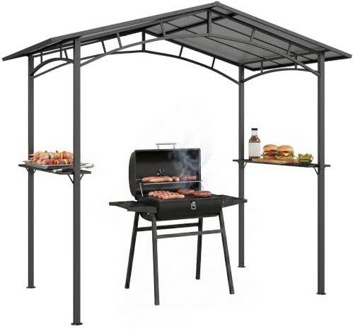 Outsunny Gazebo da Giardino per Barbecue BBQ con Tetto in PC e Mensole Laterali, Struttura in Alluminio e Metallo, 246x149x230cm, Nero