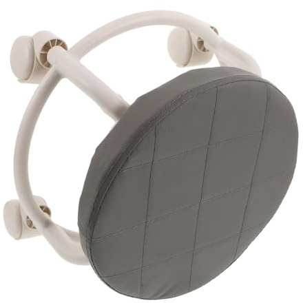 iplusmile Tabouret à roulettes Pivotant 360° Tabouret Rond en Similicuir Gris Hauteur 25 CM Siège Roulant Confortable pour Spa Salon de Beauté Manucure et Soins Professionnels