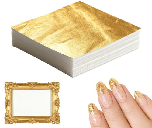 Wosyoodo 200 Hojas Pan de Oro de Imitación, Hojas de Pan de Oro para Manualidades, para Artesanía de Dorado, Proyectos de Artes, Decoración de Muebles, para Bricolaje, Pintura (8.5 * 8cm)