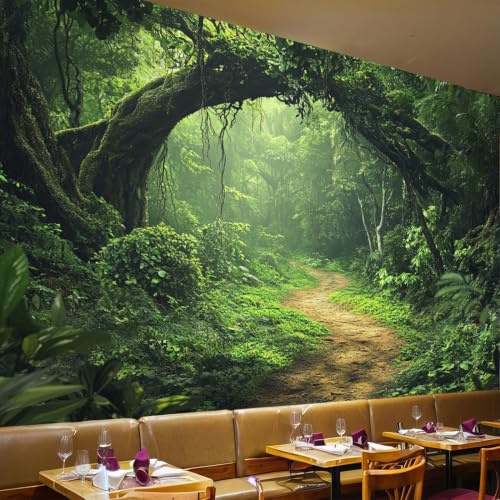 Papel Pintado Fotomural paisaje de la selva 300 x 210 cm pared cocina salón dormitorio restaurante verde decoración mural moderno