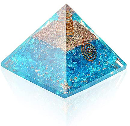 Spiritual Elementz Pyramide d'orgonite turquoise chargée Reiki (0,9 cm) avec cristal transparent en cuivre (pierre pour nettoyer vos centres d'énergies)