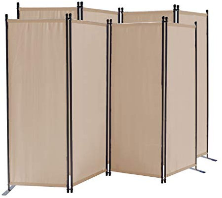 QUICK STAR 2 Stück Paravent 4 Teilig 165 x 220 cm Stoff Raumteiler Trennwand Balkon Sichtschutz Stellwand Faltbar Sand