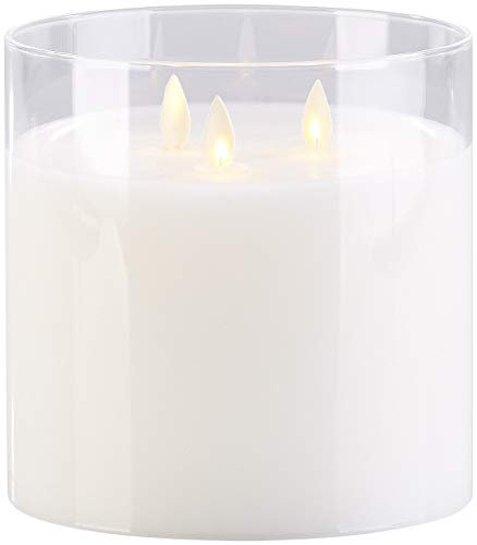 Britesta LED vela en el Vaso grande: Vela LED de cera real en un vaso de viento con 3 llamas en movimiento, Blanco (LED Vela de cristal, LED 3 mecha vela, Sin llama Luces de té Con control remoto)