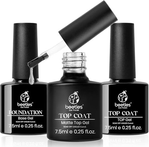 Beetles Gel Nail Polish Set - Matte Top Coat, High Gloss Top Coat, Base Coat & UV LED Lamp - No Wipe, Long Lasting, Soak Off, Nail Art Manicure Kit