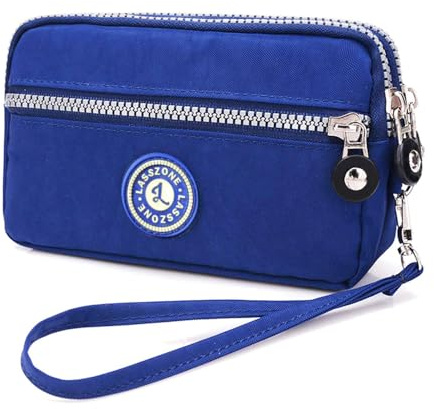 LassZone Wristlets Wallets for Women Nylon Clutch Bag Mobile Phone Purse Smartphone Bag Ladies 3 Layer Zipper Handbag with Detachable Wrist Strap for Cellphone Card Cash | Nylon