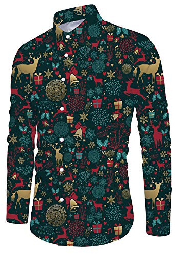 Alisister Herrskjorta, julskjorta, roligt 3D-tryck, jul-fritidsskjorta, långärmad, knäppbar, ståkrage, jul, skjorta, storlek M–XXL, Julskjorta 3, XL