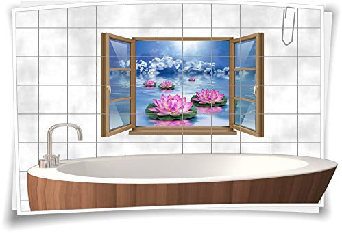 Medianlux Wand-Tattoo Wand-Bild Fenster SPA Wellness Seerose Wasser Blau Blumen Deko Wohnzimmer Küche Aufkleber Folie Digitaldruck, 120x78cm, 20x25cm (BxH) wb22fb66-110047