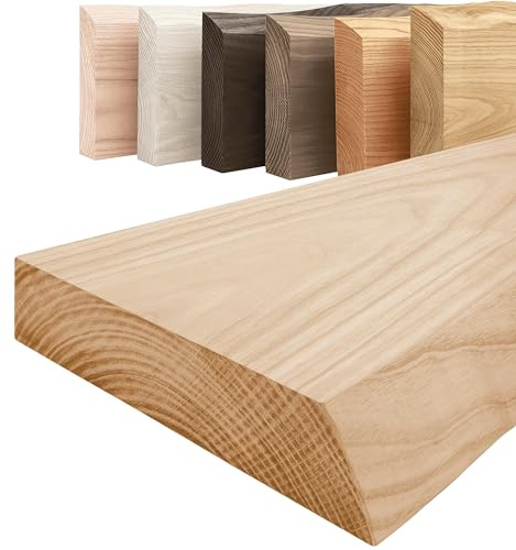 LAMO Manufaktur Regal Holz massiv ohne Befestigung | Wand Regal 40 cm breit für Badezimmer, Flur, Küche | Farbe: Natur, Kante: natürlich | Massivholz, modernes Design, Schwebeeffekt