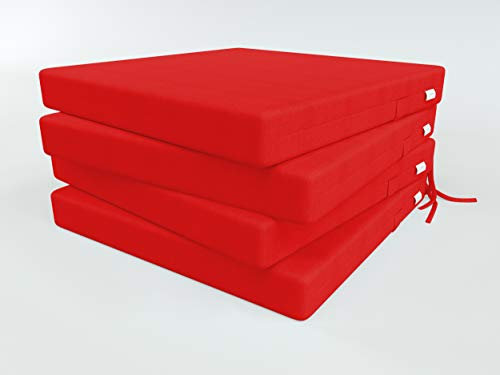 ALOHA Stuhlauflage Stuhlkissen Sitzkissen für Küche, Gartenstuhl oder Esszimmerstuhl Stuhl Kissen für Stühle in Haus und Garten (Rot / 40x40x4cm / 4 Stück)