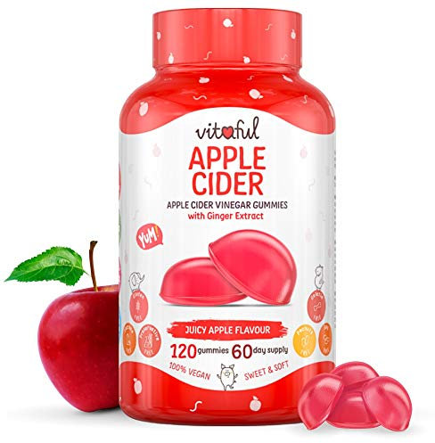 VITAFUL Apple Cider - Vinaigre de Cidre & Extrait de Gingembre - 120 gummies Dose de 2 Mois- 100% Végan - Detox, Nettoyage Intestinal, Digestion & Regain d'Energie - Complément Alimentaire