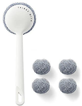 MARMODAY Estropajos de cocina de poliéster con alambre espiral de limpieza con mango de plástico, 1 juego de 4 cabezales de repuesto blanco