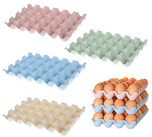 4 Piezas Bandeja para Huevos, Bandeja para Huevos de Plástico, Caja de Almacenamiento de Huevos, Nevera Apilable Caja de Almacenamiento de Huevos Antideslizante para Cocina, Puede Contener 24 Huevos