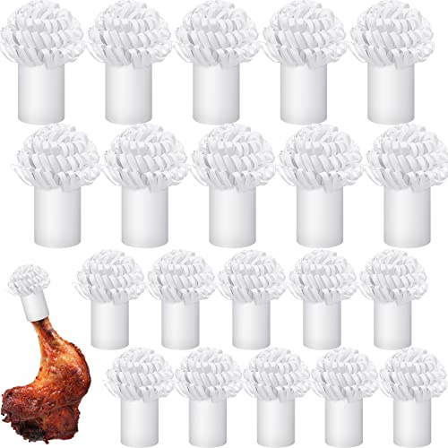 Dianelhall 20 Pièces Porte-Papier Décoratif pour Côtelettes Frills Dinde Porc Blanc Côtelettes d'agneau Petits Supports de Cuisses de Poulet pour Cuisses de Dinde, Rôti de Côtes