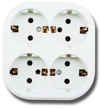 Aigostar Base Enchufe Cuadrado Blanco con 4 Conectores 16A,250V,Protección Infantil,Eenchufe de Superficie,Regleta Pared 1 pack