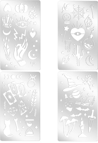 FINGERINSPIRE Metallschablonen mit magischem Thema, Edelstahl, Zeichnen, Malen, Schablonen für Kartenherstellung, Scrapbooking, DIY, geätzte Stanzformen, Halloween-Dekoration, Zubehör, 4 Stück