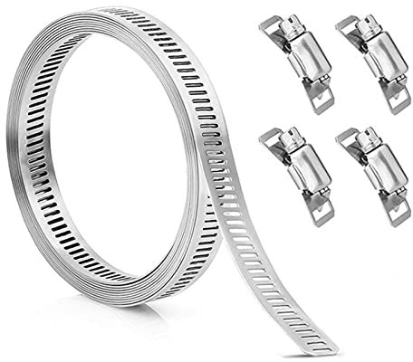 Ysmorla 3 Metri/9.8 Piedi Fascette Stringitubo Morsetto a Vite in Acciaio Inossidabile, Regolabile, Metalliche Lunghe con Elementi di Fissaggio Morsetti per Tubi, Cavi, Tubi Gas