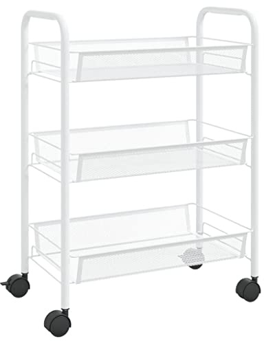 vidaXL Küchenwagen 3 Etagen Rollwagen Servierwagen Küchentrolley Abräumwagen Haushaltwagen Beistellwagen Etagenwagen Weiß 46x26x64cm Eisen