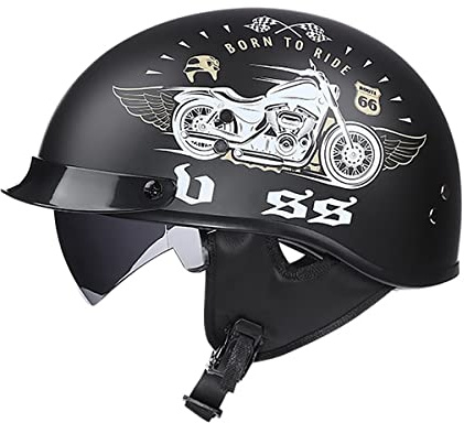 SDFGDFD Motorradhelm Retro Halbhelm Chopper Helm DOT/ECE Zertifizierung Klassisch Motorradhelm Erwachsene Damen Und Herren Mit Sonnenblende Halbschalenhelm Halbschale Jethelm