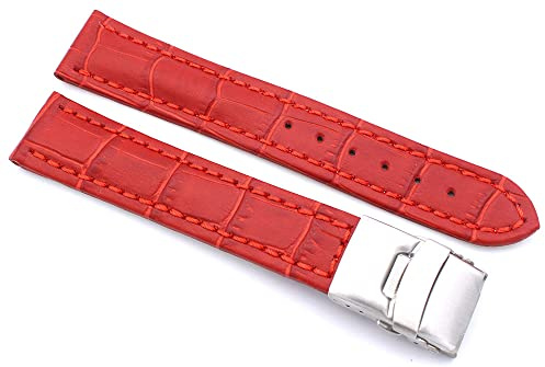 Sulla Klockband, alligator, prägling, äkta läderarmband med vikspänne av rostfritt stål, röd, 24mm, Rem