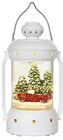EMOS Dekorative LED-Weihnachtslaterne mit rotem Auto, warmweiß, für den Innenbereich IP20, batteriebetrieben (3x AA), Weihnachtsdekoration Schneekugel, 6/18h Timer, 10,5x19,5 cm