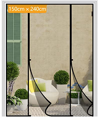 Yotache Fliegengitter Tür Magnet 150x240cm Fliegengitter Doppeltür Ohne Bohren, Insektenschutz für Schiebetür Balkontür, Reißfest, Fokussierte Magnete für Schnelleren Verschluss, Schwarz