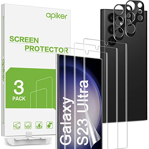 apiker für Samsung Galaxy S23 Ultra Schutzfolie mit Kameraschutz | Fingerabdruck-ID unterstützen, Hohe Definition, Anti-Kratzen, Anti-Bläschen, 3+2 Stück