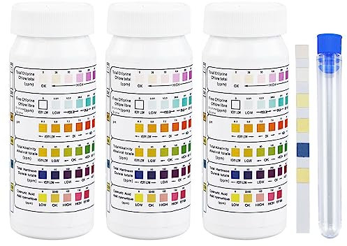 6 in 1 Pool Test Strips, 150 Strips Water Test Kit for Freshwater, Pond Fish Tank Test Strips Testing Total Hardness, Free Chlorine, Cyanuric Acid, pH and more