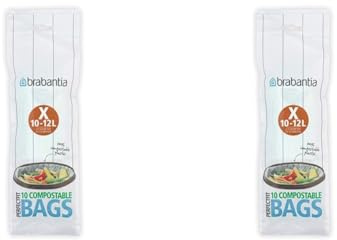 Brabantia 118685 Compostable Bin Liners PerfectFit Size X, 10-12L, 10 Bags per roll, White, 10-12 L (Pack of 2)