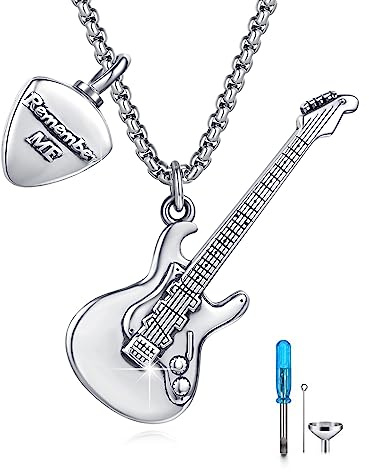 XIXLES Gitarren Urnen Halskette für Asche, S925 Sterling Silber musikalische Gitarren Urnen Anhänger Kette, Geschenke für Männer und Frauen