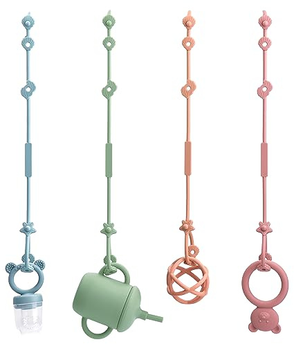 CLDY Baby Spielzeug Schnullerkette Silikon Cup Catcher, Schnullerband Baby | Sicherheitsgurte für Spielzeug, Trinkbecher Halteriemen für kinderwagen befestigung Hochstuhl Autositz Soother Chains 4 Stück